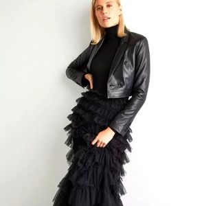 BCBGMAXAZRIA TIERED RUFFLE MIDI SKIRT SZ 2